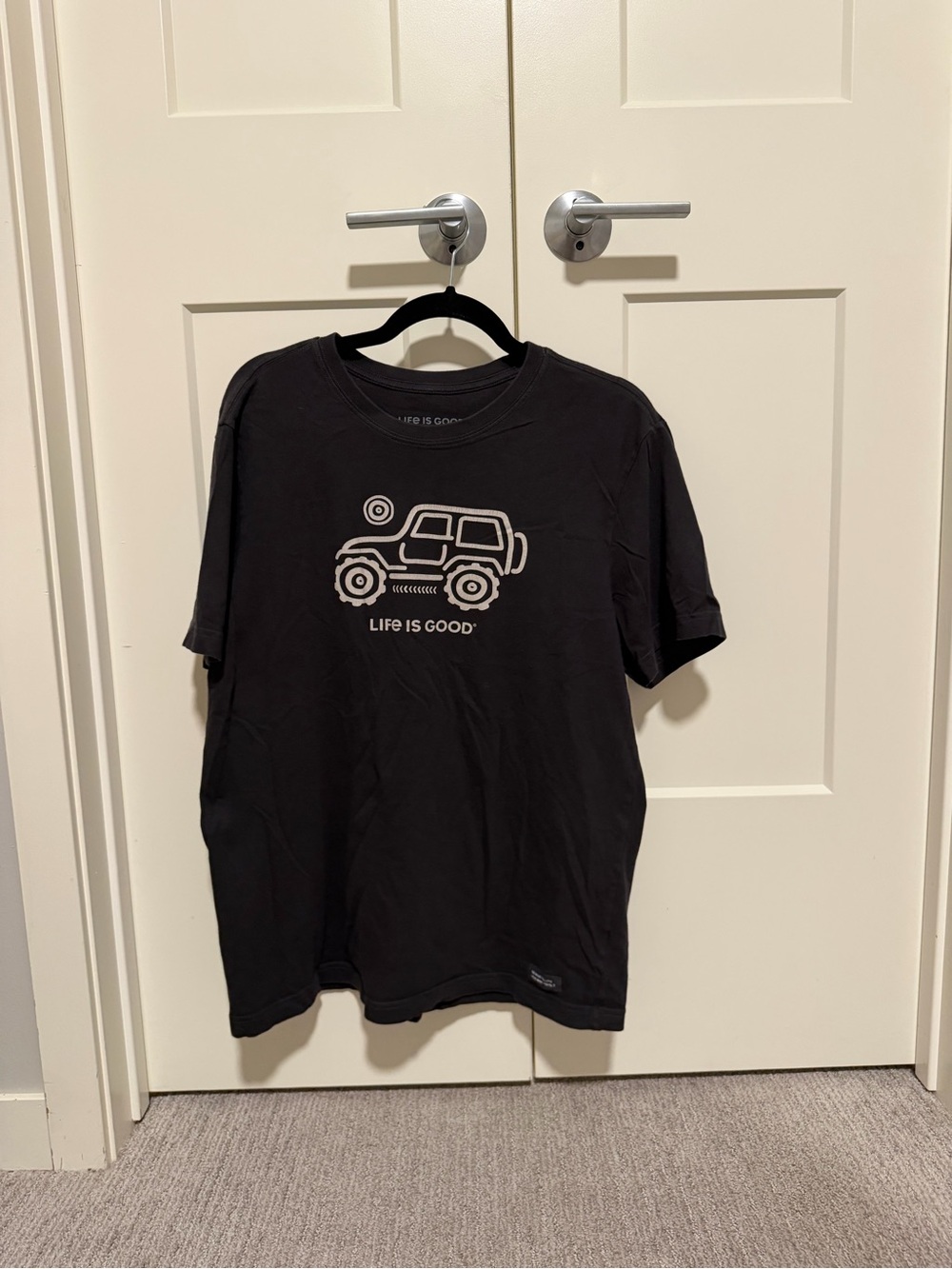 Life Is Good Black Tee with White Jeep Graphic